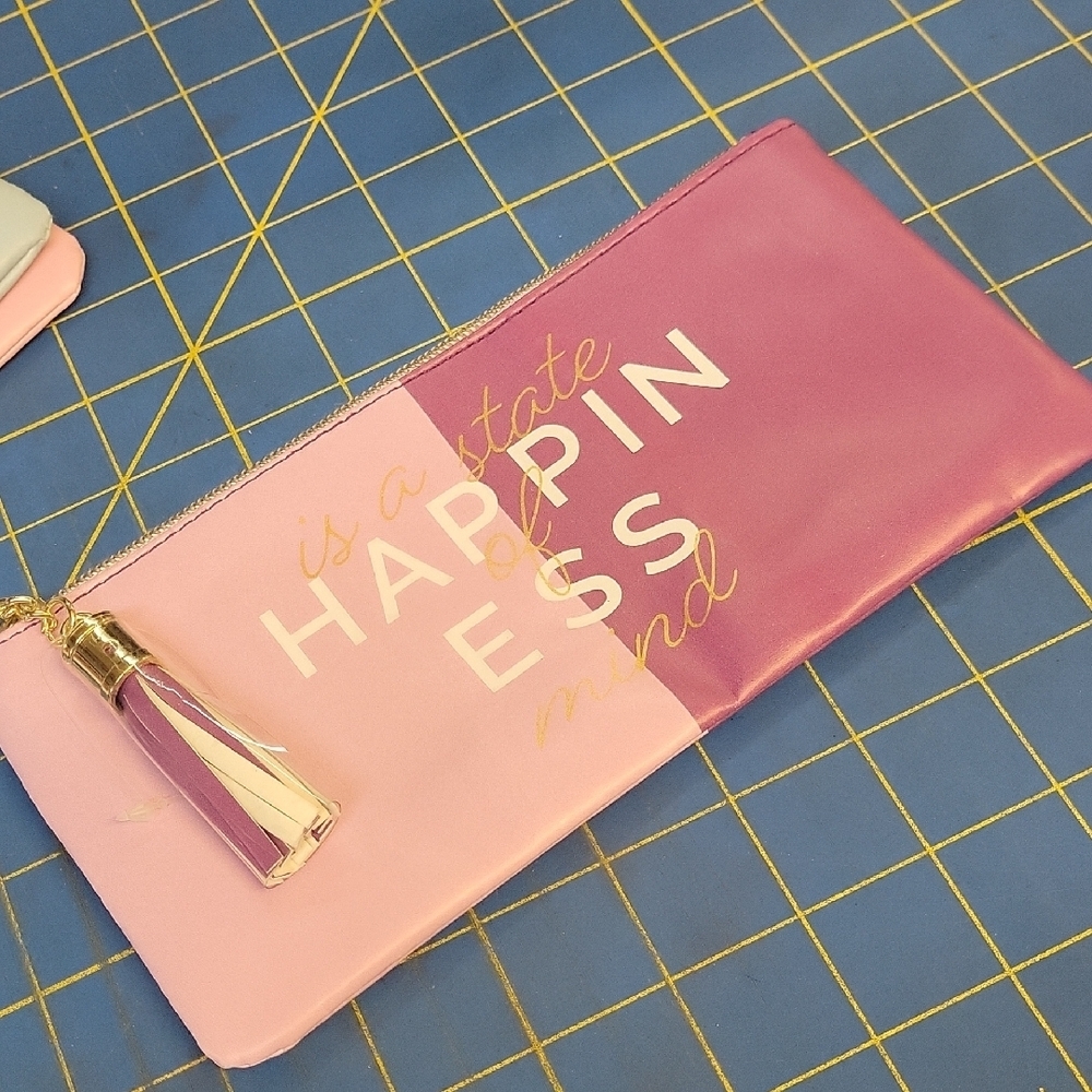 Happiness Pink Purple 8x4 Pouch Zipper Bag New